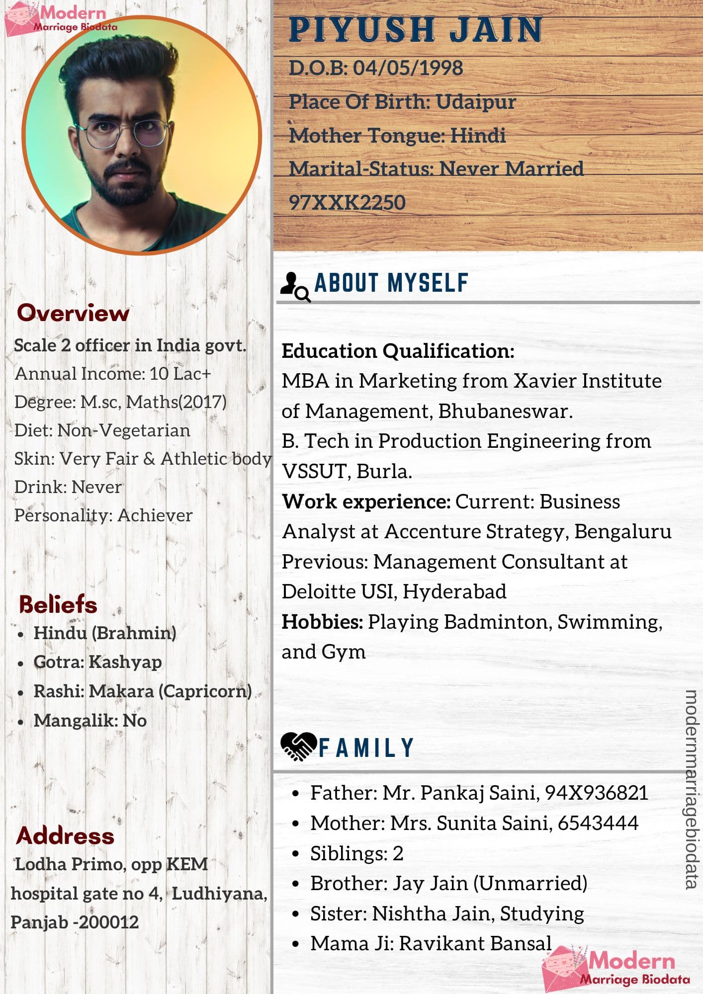 Modern Hindu Marriage Biodata - Premium Floral Design