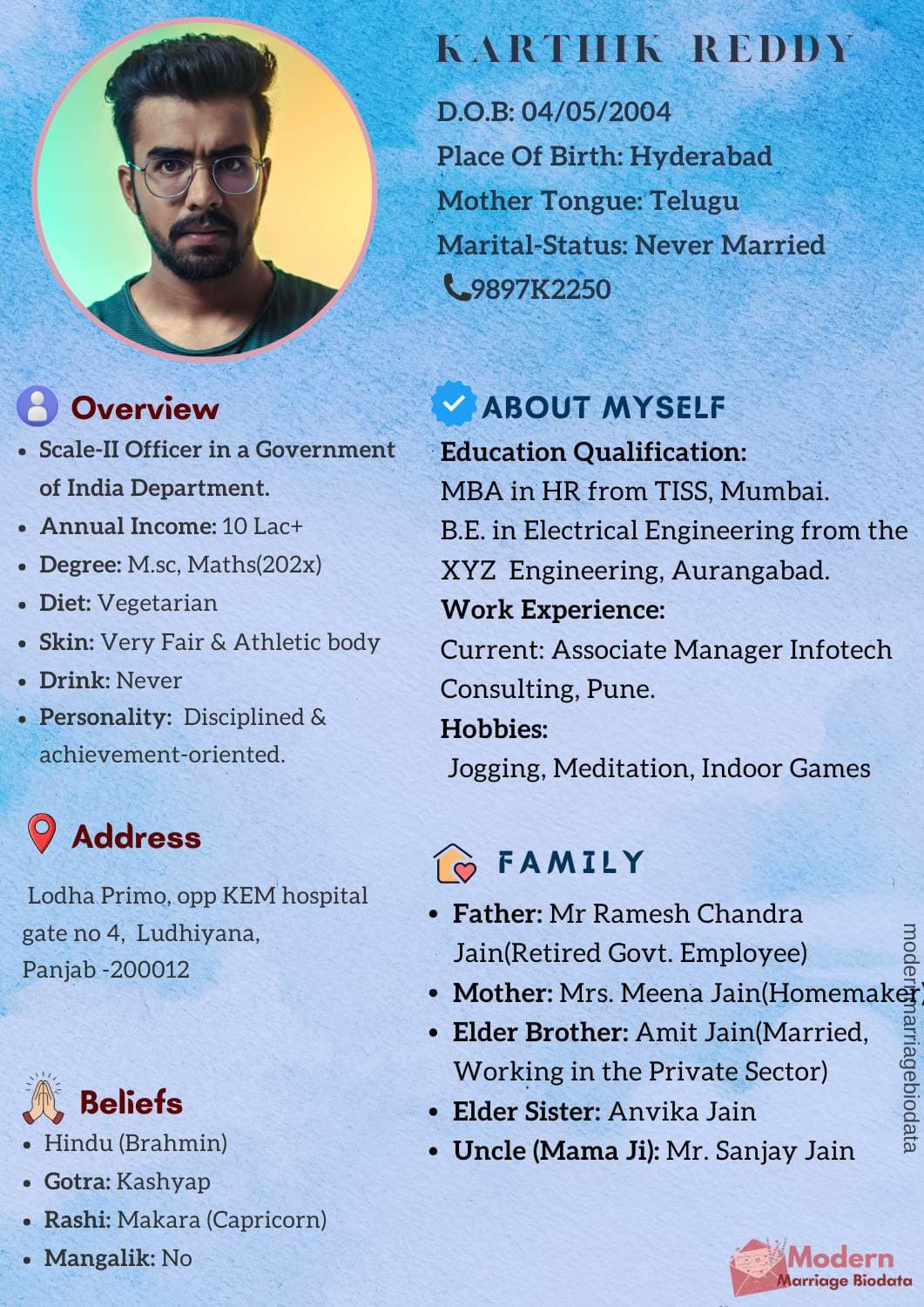 Professional English Matrimony Profile