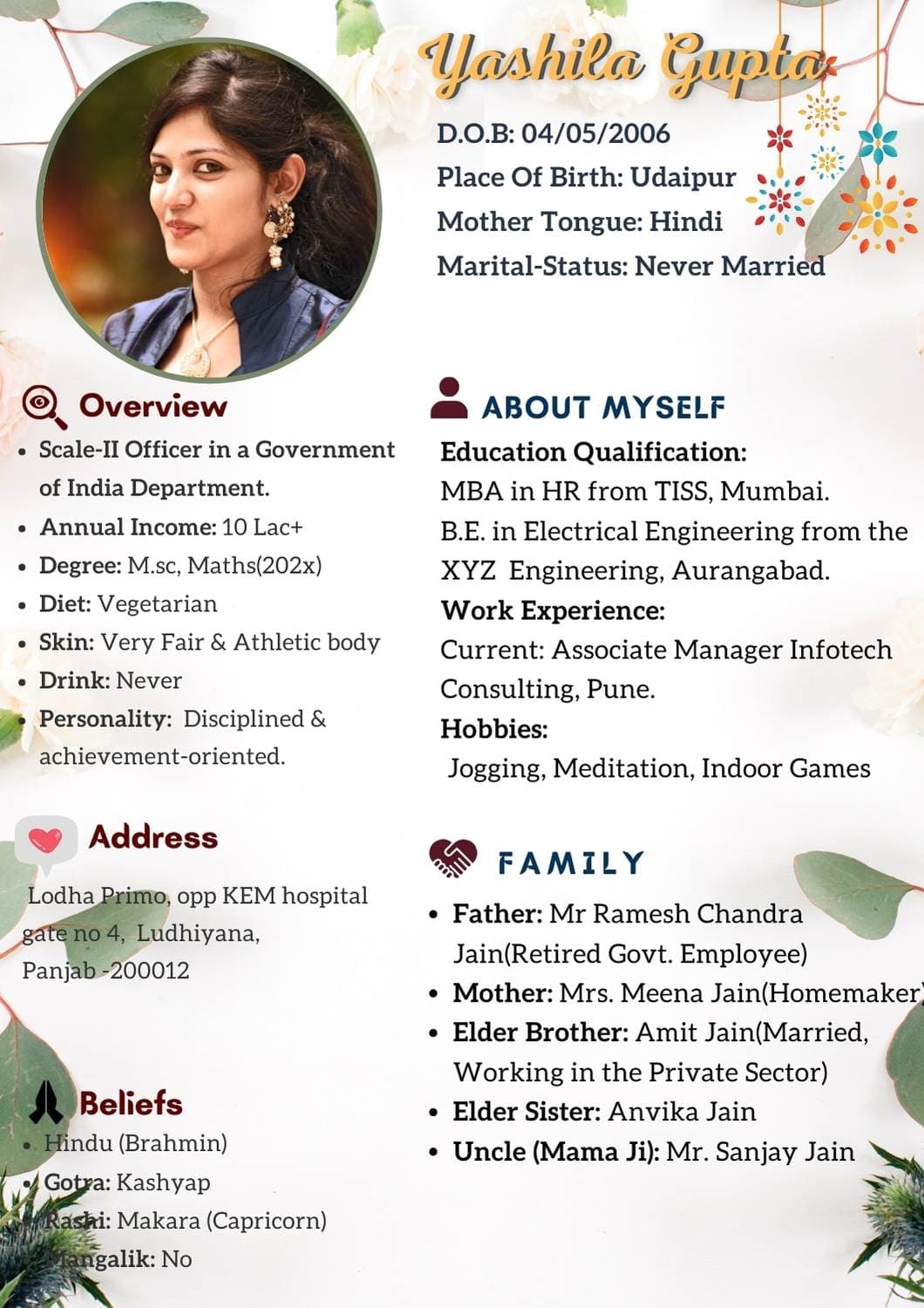 Navy Blue Groom Hindu Marriage Biodata Template