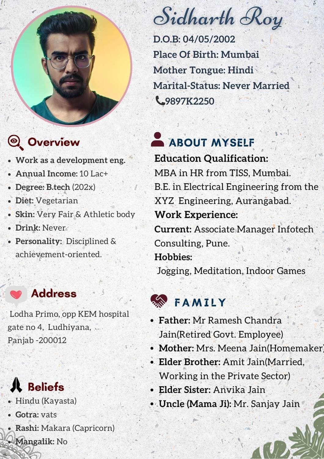 Traditional Hindu Marriage Biodata